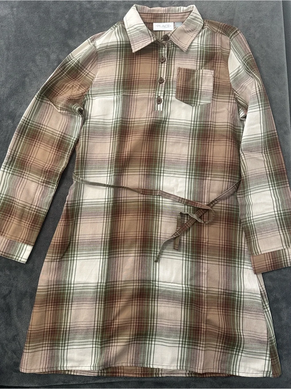 The Children's Place Olive Brown Plaid Shirt Dress